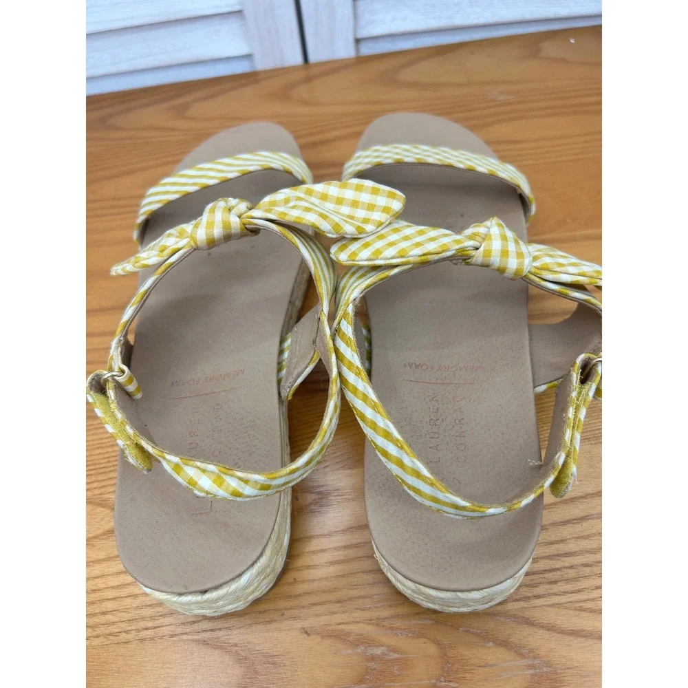 LC Lauren Conrad Espadrille Sandals 10 Yellow Gingham Bow Platform Shoes